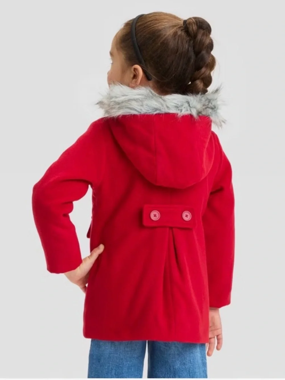 Cat & Jack Toddler Girls Red Coat Size 2T Faux Fur‎ Hood Jacket